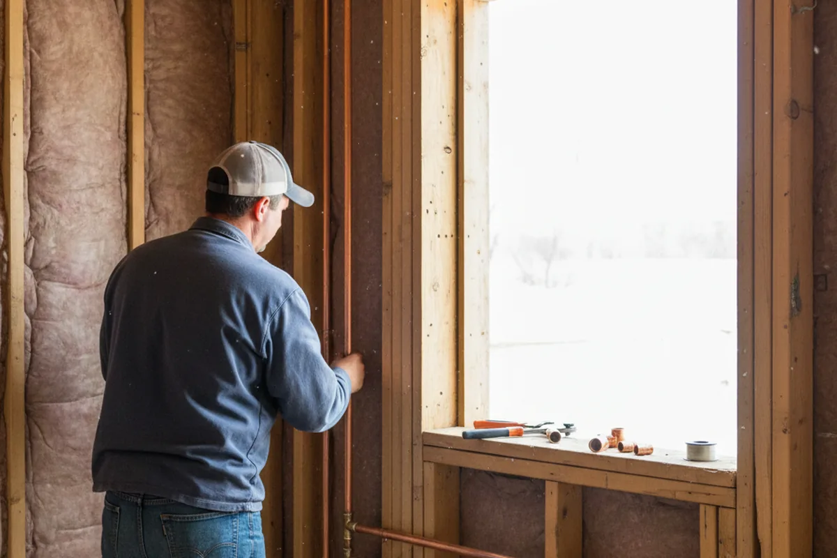 Licensed plumber running new copper supply lines in a Newburg home